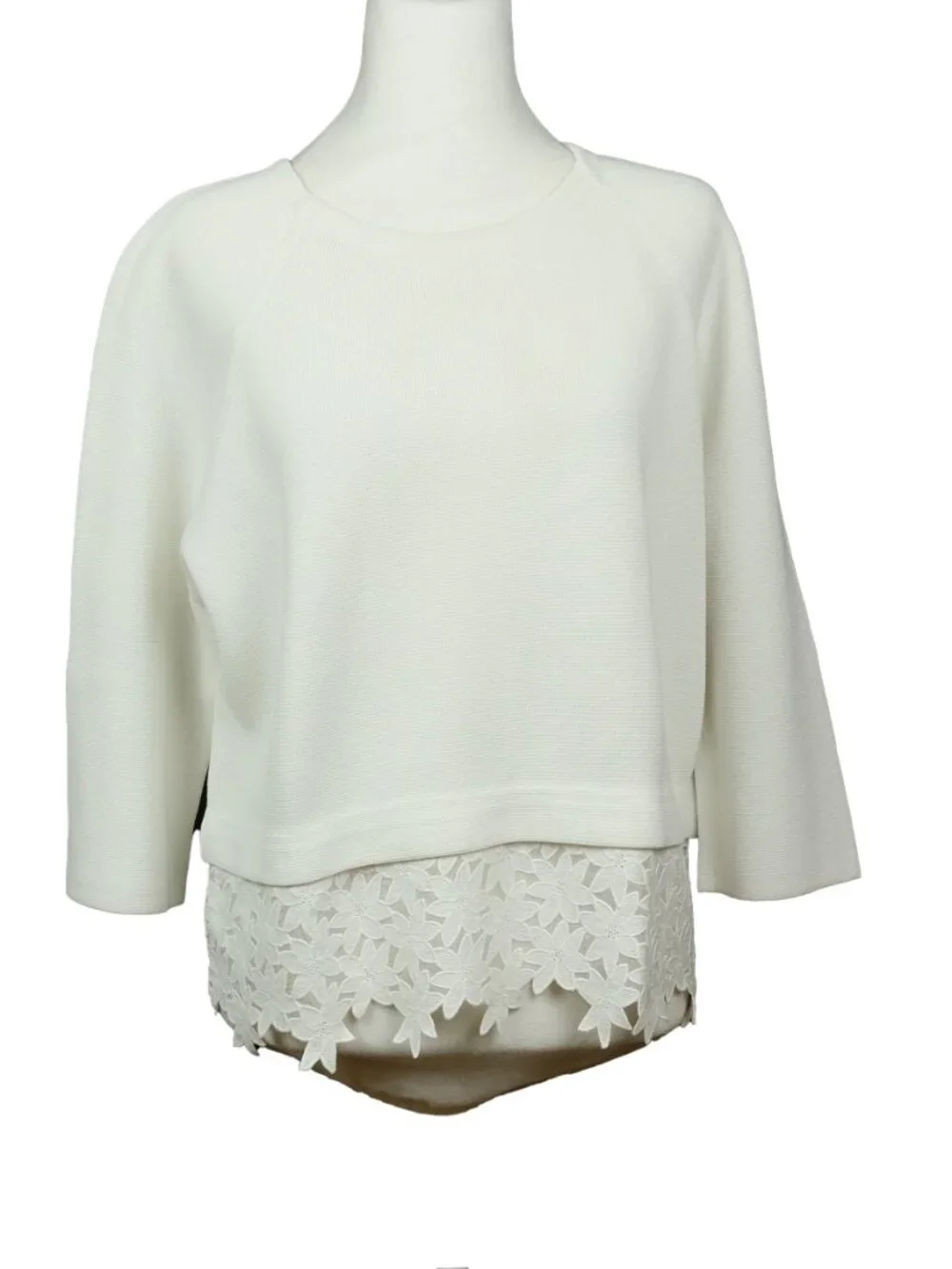 J. Crew Lace Hem Sweater White Size M Boho Casual Top - Picture 9 of 9
